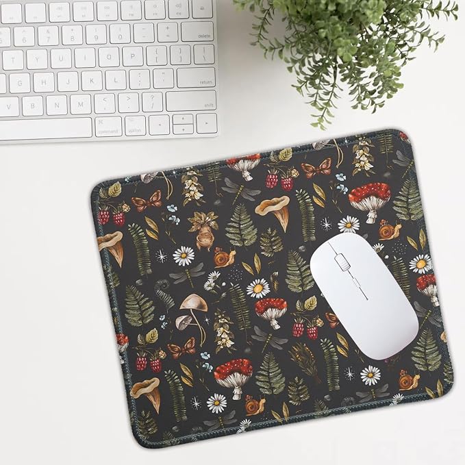 Mouse Pad for Desk with Stitched Edge, Premium Cute Washable Mouse Pads. Computer Mousepad with Non-Slip Rubber Base, Mousepads for Laptop, 9.25x7.75x0.12 inch (Mushroom Mirage)