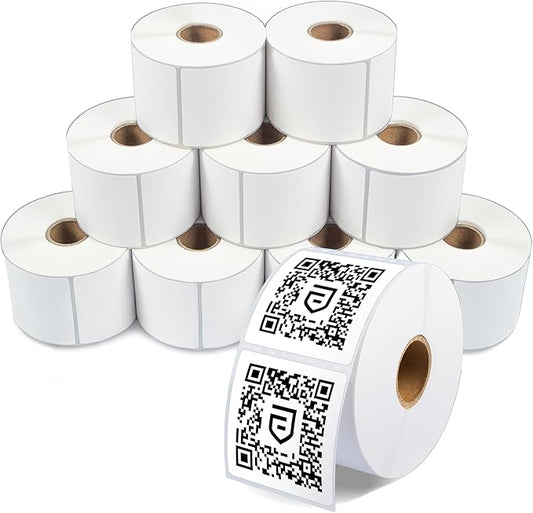 Aegis Adhesives - 2.5" X 2.5" Square Direct Thermal Labels (7080 Count, 12 Rolls) - QR Code Stickers, Address Tags, Barcode Labels, Product Packaging - Compatible with Zebra and Rollo Printers