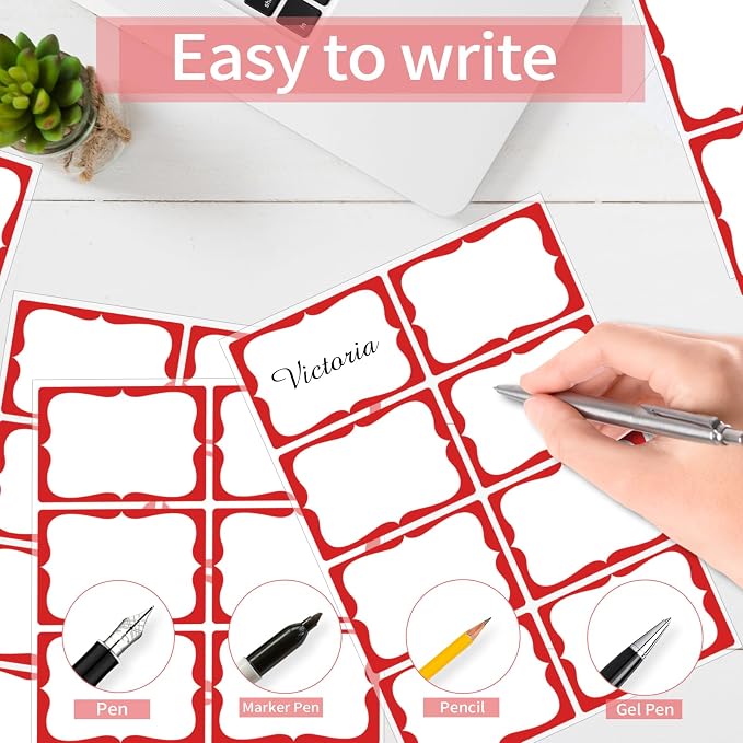 Starboling Name Tag Stickers, 200 Pcs 3"x2" Red Plain Stickers with Colorful Border, For Office, Meetings, School & Home