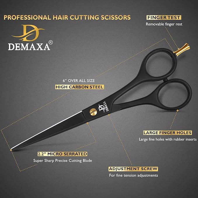 Professional Hair Scissors 6.5 Inch - Premium High Carbon Stainless Steel Barber Salon Hair Shears for Haircut Scissors - Ergonomic Design Super-Sharp Hair cutting Shears Blades