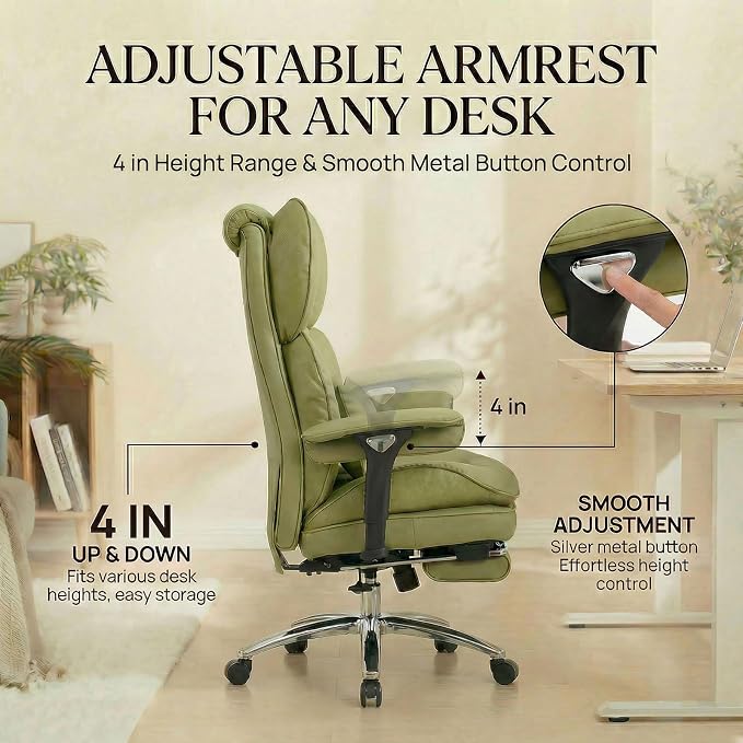 Efomao Big & Tall Desk Chair, Wide Executive Office Chair with Footrest Green