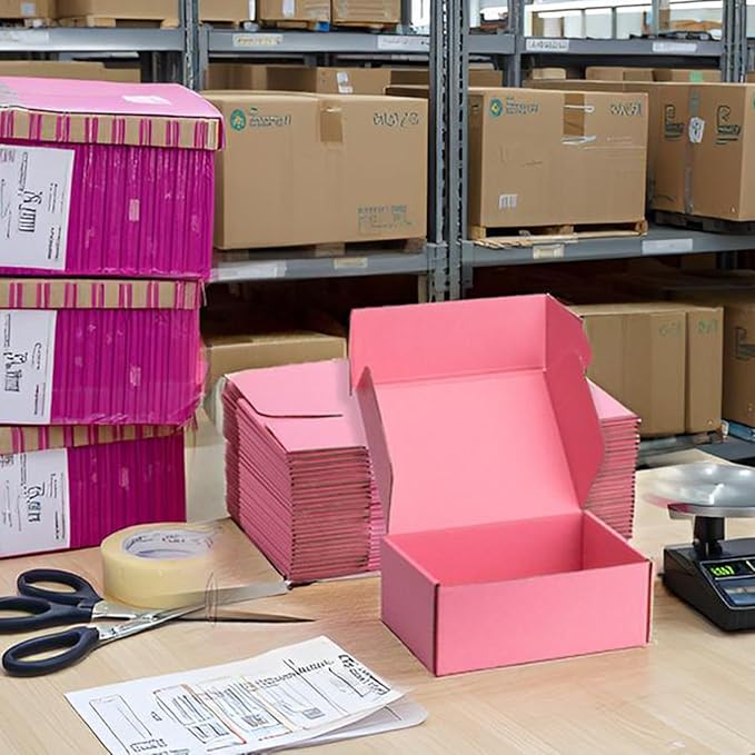 Small Shipping Boxes 8x6x3 Inches – Pink Corrugated Cardboard Boxes (20-Pack) for Mailing, Packing, Small Business & Gift Packaging - Recyclable & Sturdy