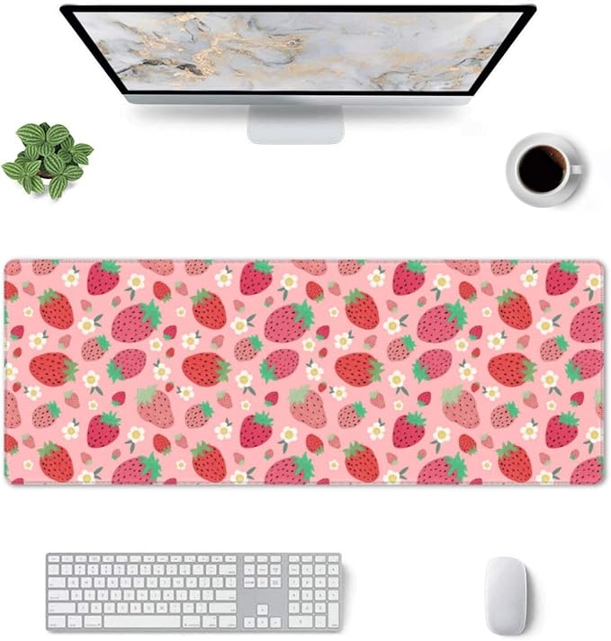 Strawberry Mouse Pad XL Large Mousepad Non Slip Rubber Base Desk Mat for Laptop Computer Gaming 31.5" X 12"