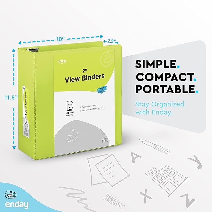 Enday 2 inch 3 Ring Binder (24 Pack - Assorted Colors) Binder 2 inch with Clear View Cover and 2 Inside Pocket - for Letter Size 8.5 x 11'' Paper, Ideal for School Supplies, Office, and Home