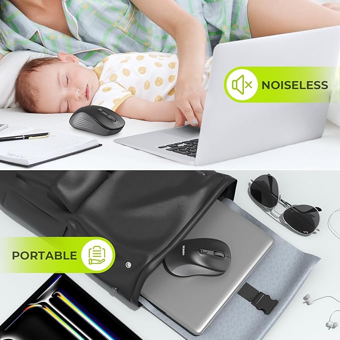 seenda Bluetooth Wireless Mouse, Bluetooth & 2.4G USB Dual Mode, Quiet Clicks, Smooth Tracking, 3-Level Adjustable 1600 DPI,Compact and Portable Mouse for Laptops, Tablets and More-Black
