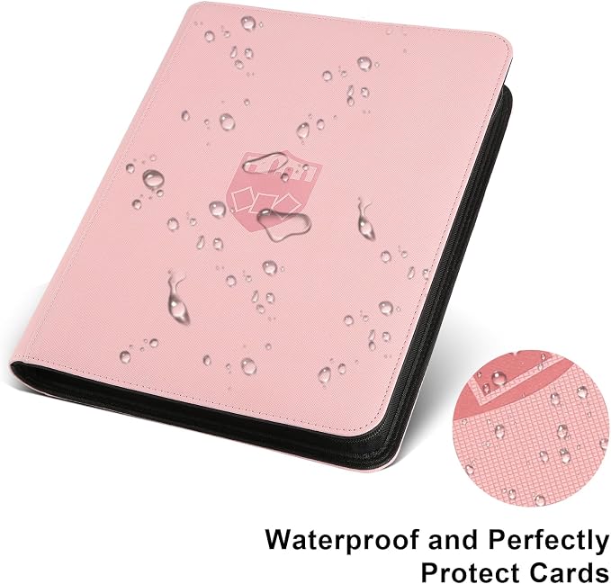 12 Pocket Ringless Side Loading Trading Card Binder, 720 Cards PU Fixed Page Zipper Card Album for TCG Sports Game Cards, Not Fit Top Loaders (Pink)