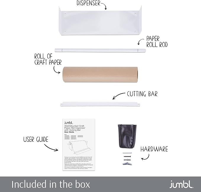 Jumbl 18” Wall Mounted Kraft Paper Dispenser | Hanging Paper Roll with Cutter for Kitchen, DIY Room, Office, Business, & More | Great for to-Do Lists, Menus, Grocery Lists, & Art Projects