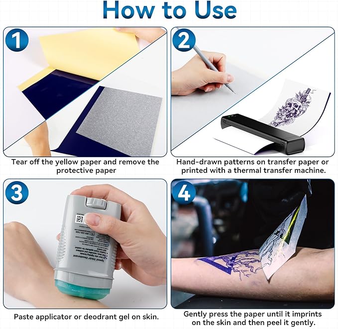 Phomemo (Upgraded) Tattoo Stencil Paper, 110 Sheets A4 Size Transfer Paper for Tattoo Supplies Kit, Compatible with M08F, TP81, Itari A886, Stencil Printers for Tattoo Artists & Beginners