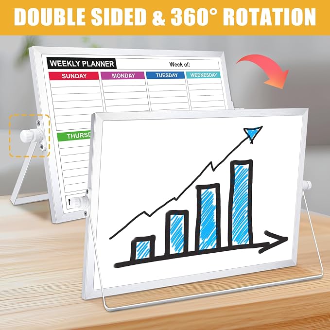 Weekly Calendar Whiteboard, Small Desk White Board, Dry Erase Board | 16" x 12" Weekly Planner Dry Erase Board with Stand, Desktop Small White Dry Erase Board for Home, School, Office