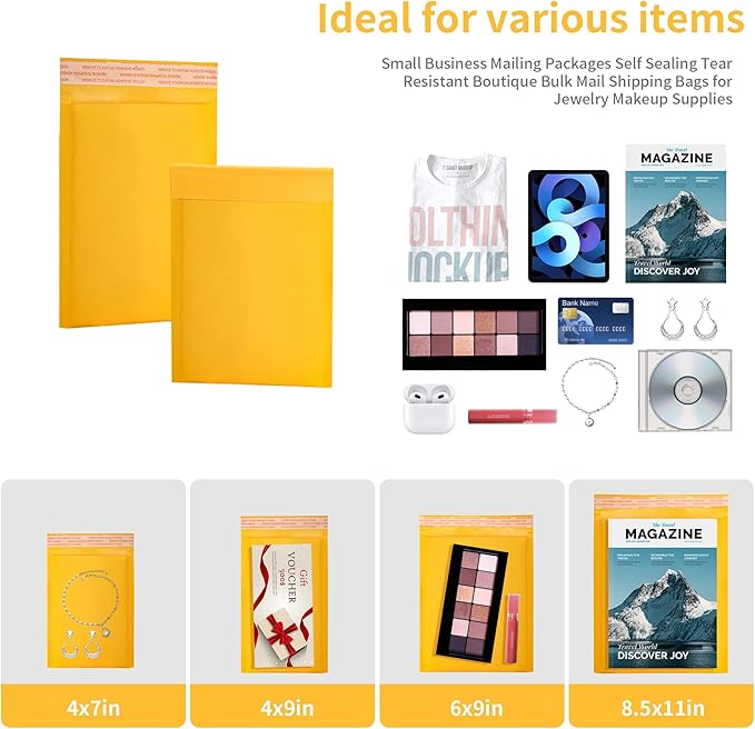 Small Bubble Mailers 100 Pack, 5"x8" External Dimension, Usable Size 4"x7" Thick Kraft Bubble Envelopes Waterproof Cushioned Padded Mailers Shipping Packaging for Small Business Yellow #000