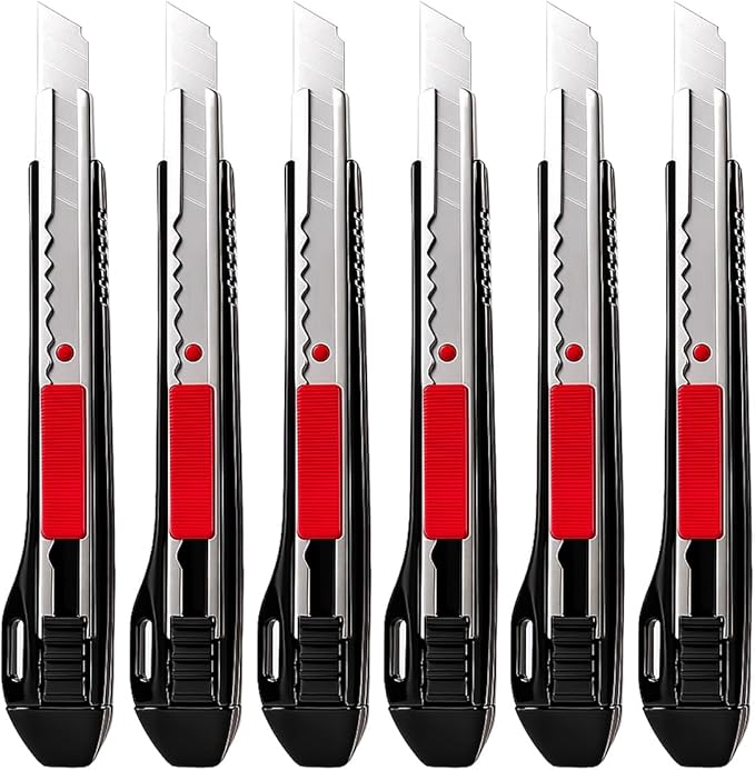 6pcs Professional Cutter - 9mm Snap Off Blades / 60 Degree Foil/Utility/Graphic Knife Set - Ideal for Foils, Wallpaper, Crafts, Cartons