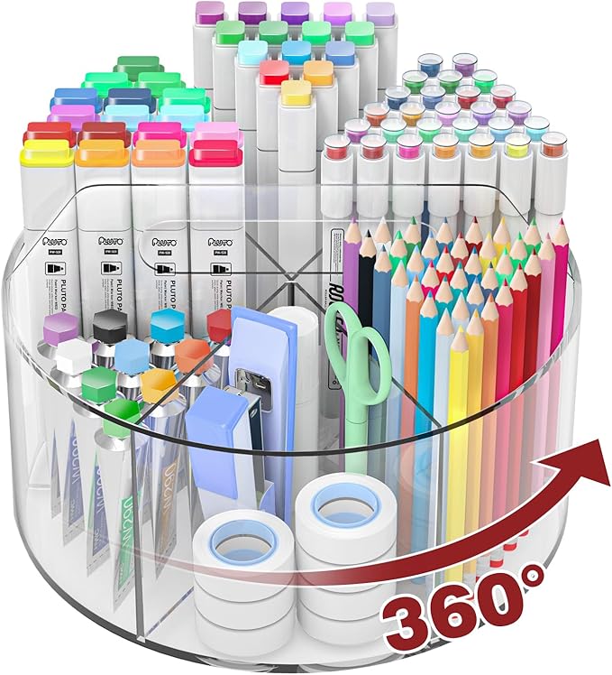 Absonic 250pcs Acrylic Pencil Holder Marker Organizer, 360-Degree Rotating Pen Holder, Crayon Organizers for Kids Pencil Organizer Caddy Art Supply Kids Desk Organizers for Office Home School