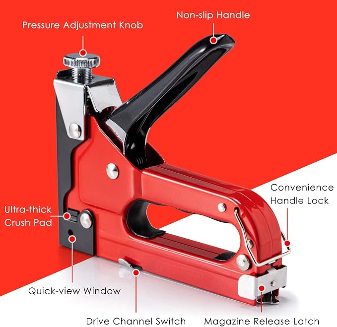 PHITRIC Upholstery Staple Gun Heavy Duty, 4 in 1 Stapler Gun with 1200 Staples, Power Finish Staplers, Manual Brad Nailer Power Adjustment Furniture Stapler Gun for Wood, Carpentry, Decoration DIY