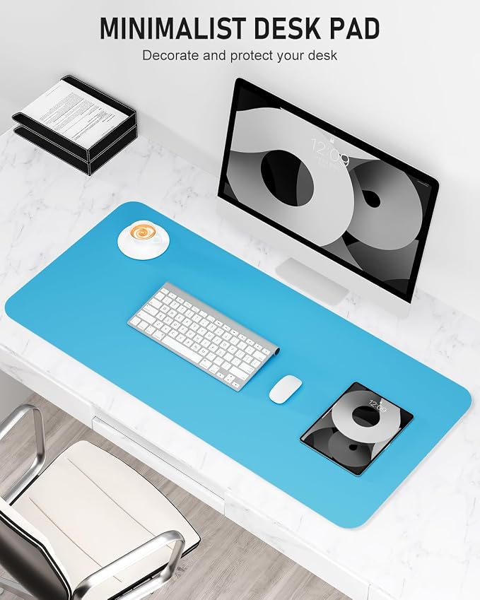 Desk Pad, 23.6" x 13.8" PU Leather Non-Slip Desk Mat Large Mouse Pad for Desktop, Waterproof Laptop Computer Writing Mat for Office, Home, Work, Gaming, Aqua Blue