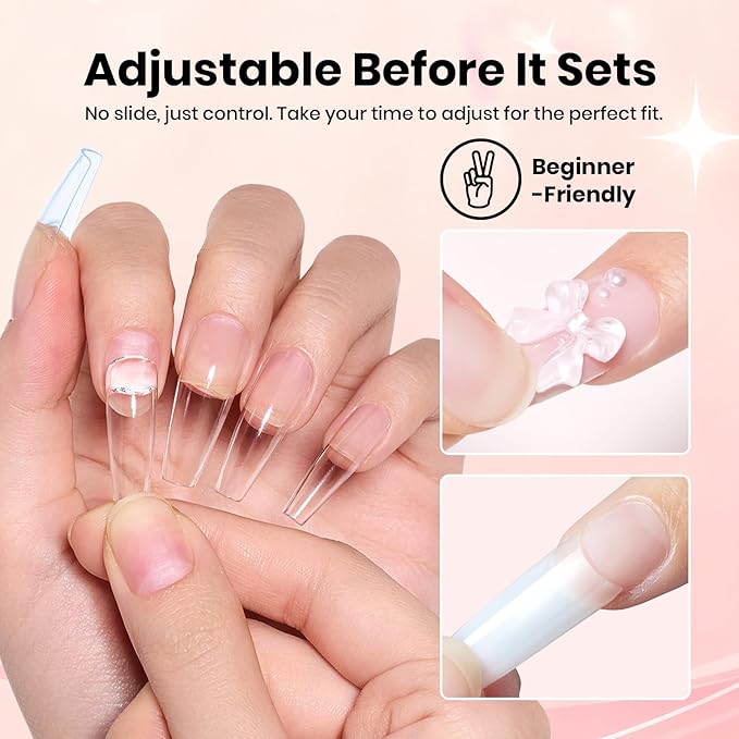 Beetles Super Strong Nail Glue for Press On Nails, No UV Light Needed, 2Pcs 10g Quick Drying Semi Solid Nail Glue, Strong Hold for False & Acrylic Nails