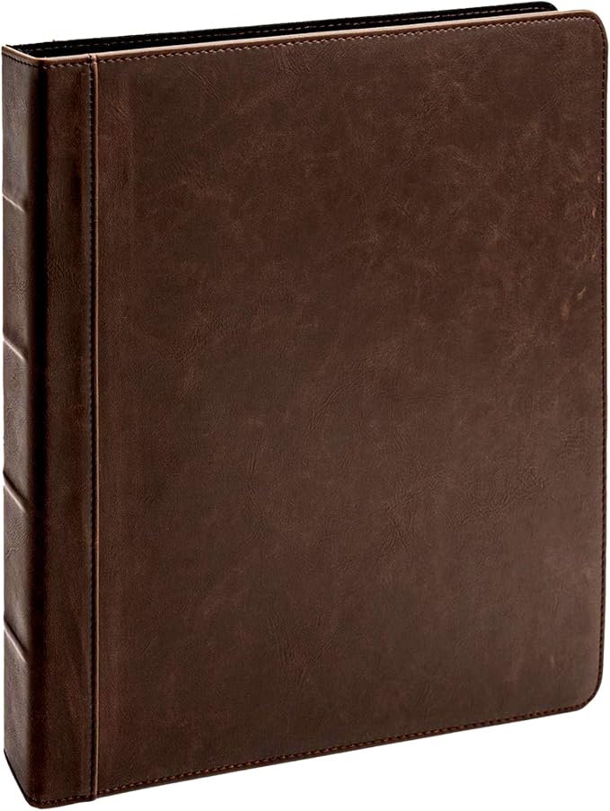 Vintage Professional 3 Ring Binder Organizer, 1-inch Round Rings, 8.5" x 11" Sheet Size, 2 Inner Pockets, 1.6" Spine, Appearance of Antique Brown Leather