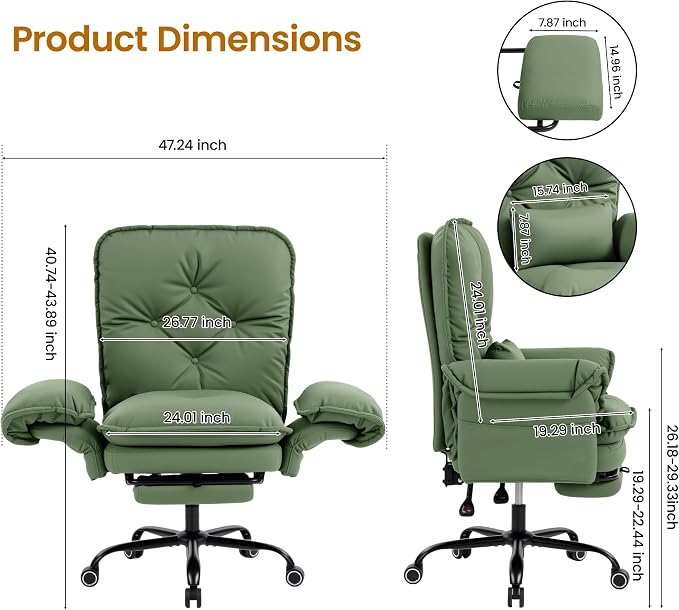 Criss Cross Office Chair with Flip Arms & Footrest, Comfy Desk Chair,Green | Cross Legged Office Chair, Wide Seat Reclining Desk Chair with Wheels, Vanity Chair with Pocket Spring Seat and Side Pockets
