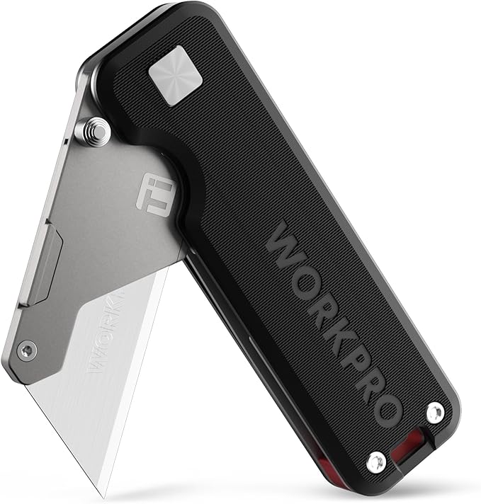 WORKPRO Premium Titanium Utility Knife, CNC Unibody, Lightweight G-10Handle Folding Box Cutter, Quick Change Blade Razor Knife,Ideal Gifts for Men Women, with 10 Extra Blades