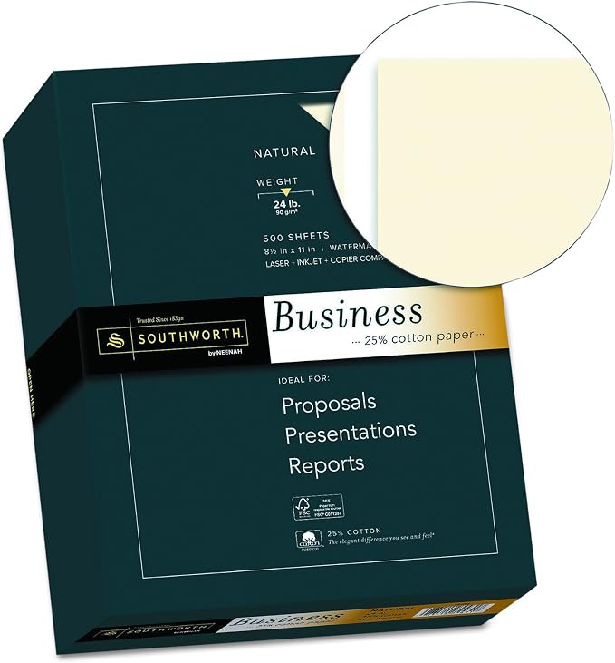Southworth 404NC 25% Cotton Business Paper Natural 24 lbs. Wove 8-1/2 x 11 500/Box FSC,(Pack of 4)