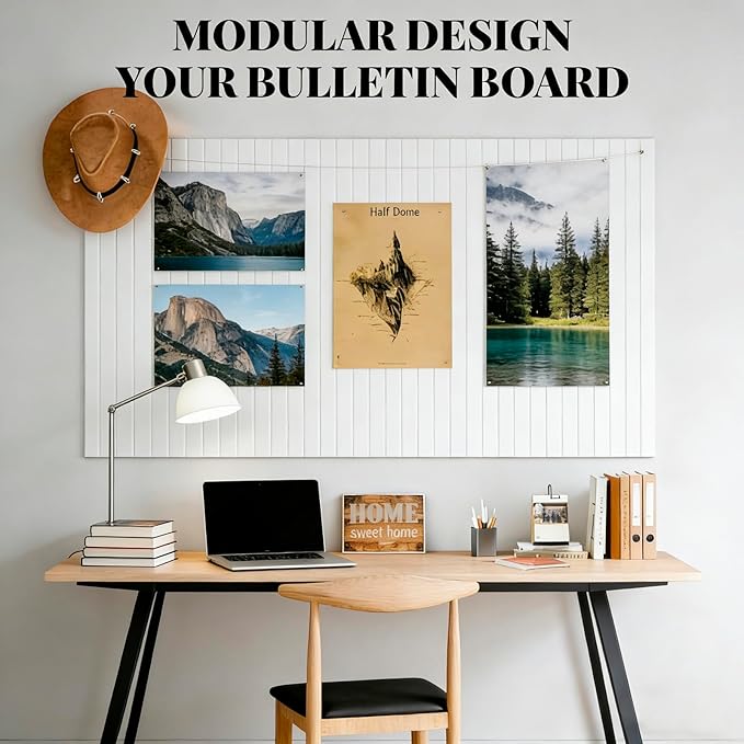 Large Felt Bulletin Board Cork Board Alternative with Safe Removable Adhesive Tabs, Wall Bulletin Board for Home Office Classroom Pin Board (Cold White, Fine-Stripe 12-Pack)