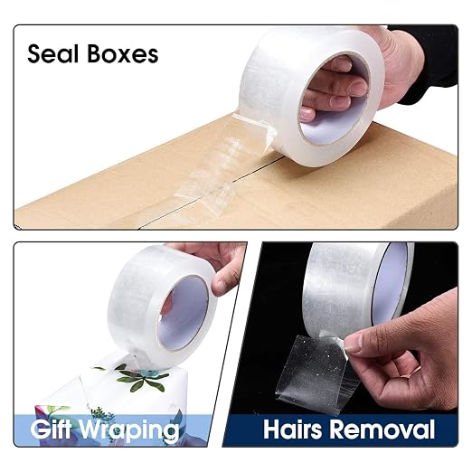 Pacific Mailer Clear Packing Tape, Heavy Duty Packaging Carton Tape for Shipping Packaing Moving Sealing, 2 Inch Wide, 2.7mil Thickness, 65 Yards Per Roll [Pack of 12]