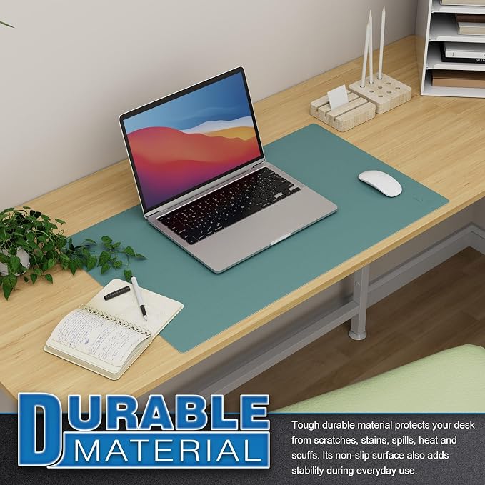 K KNODEL Small Office Desk Mat, Leather Mouse Pad (23.6"x13.8", Green) | Desk Pad, Keyboard Pad, Computer and Laptop Mat, Desktop Protector and Cover, Writing Pad and Blotter for Home Office