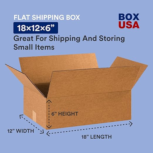 BOX USA Shipping Boxes Flat 18"L x 12"W x 6"H, 25-Pack | Corrugated Cardboard Box for Packing, Moving and Storage