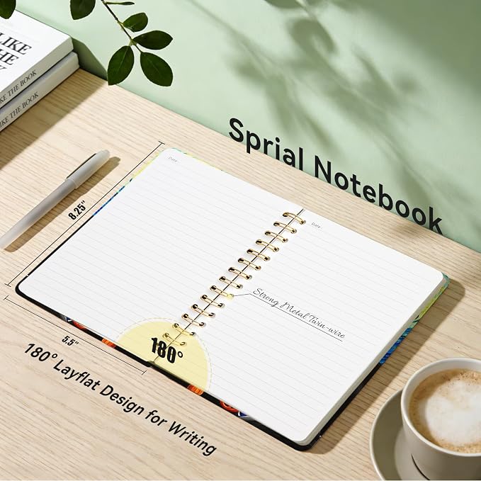 Lined Spiral Journal Notebook for Work A5, 160 Pages | College Ruled Spiral Journal for Women, Hardcover with Elegant Design for Note-Taking, 5.5 * 8.25 inch