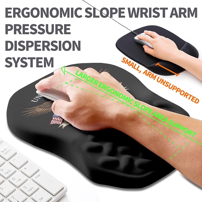 Ergonomic Slope Mouse Pad Wrist Support, Wrist Rest Mousepad for Carpal Tunnel Pain Relief with Massage Bulge and Slow Rebound Memory Foam (12x8 inch, 250th Anniversary)