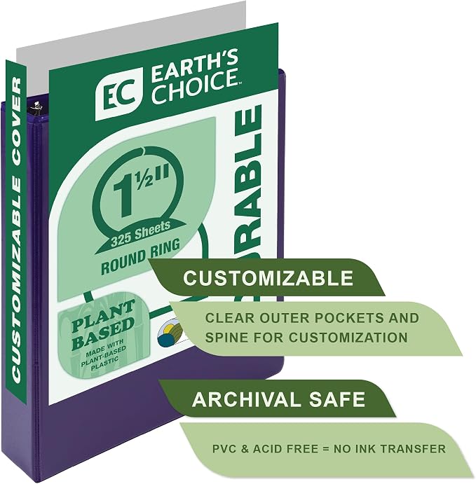 Samsill Plant-Based 1.5 Inch Durable Round Ring, View Binder, Eco-Friendly, USDA Certified Biobased, Single, Violet