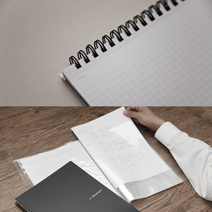 Maruman Mnemosyne Spiral Notebook, A5, 5.83"x8.27", 7mm College Ruled | Professional Black Cover, 160 Lined Pages, Twin-Wire Bound To Lay Flat, Perforated Paper, For School & Office, Made in Japan