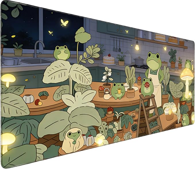 Professional Extended Gaming Mouse Pad - 31.5" x 15.7" Large Desk Mat with Stitched Edges, Waterproof Coating Non-Slip Rubber Base for Gamers Esports Pros Office Home, Frog02