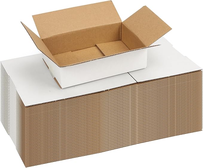 EXYGLO 50 Pack 5.91x3.94x1.57 Shipping Boxes for Small Business, White Corrugated Cardboard Small Box for Packaging, Moving, Mailing, and Storing