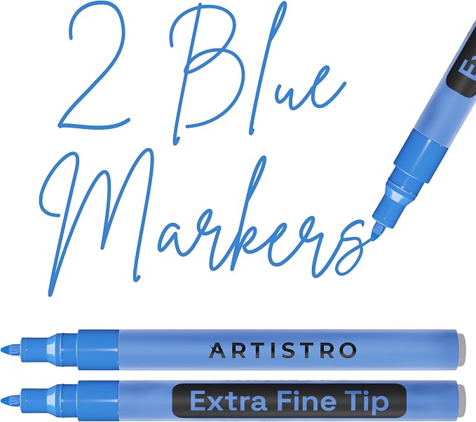 ARTISTRO Blue Acrylic Paint Markers - 0.7mm Extra Fine-Tip - Set of 2 | Paint Pens, Perfect for Crafting, Art Projects, & More