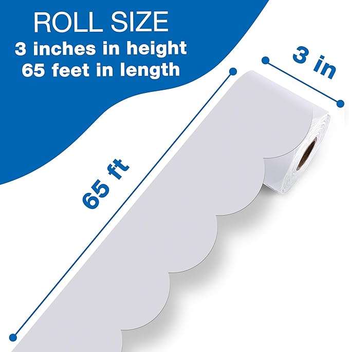 Carson Dellosa Education 65Ft of Light Gray Bulletin Board Borders, 1 Roll of Grey Scalloped Trim for Rolling Whiteboard, Cork and Posterboard, Party, Office Decorations, and Classroom Decor