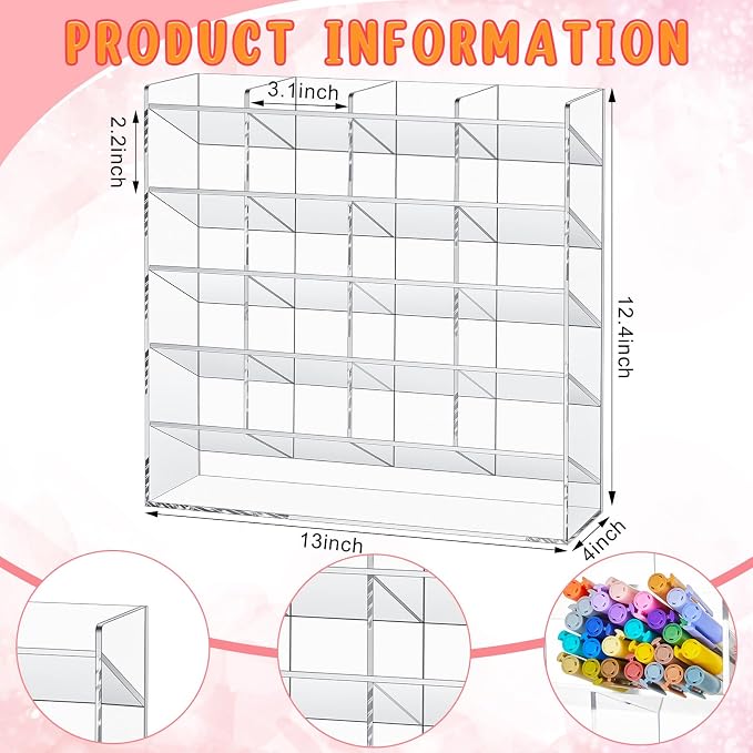 MotiMind Acrylic Pen Organizer Storage for 250 Markers Vertical Marker Organizer Acrylic Pen Display Holder for Office Desk Desktop Stationery Pencil Storage, Clear, 13 x 4 x 12.4 Inch