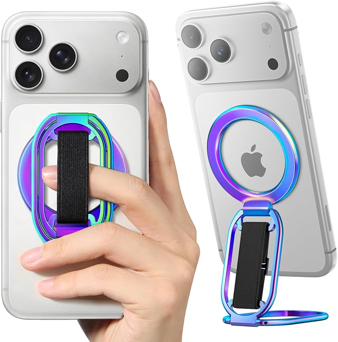SUPERONE for MagSafe Phone Grip Kickstand, Magnetic Phone Ring Holder | Mag Safe Stand Phone Ring Holder with Finger-Loop Strap, Mag Safe Accessories Compatible with iPhone 17-12 series - Colorful