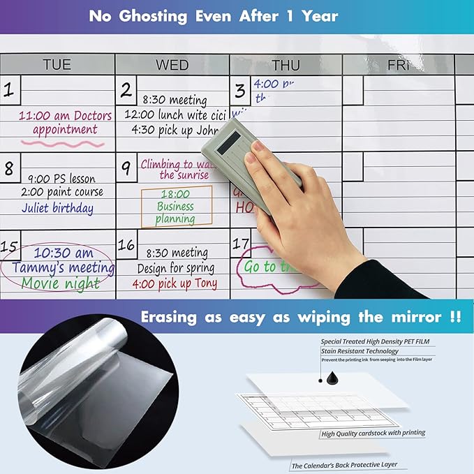 Large Dry Erase Board Calendar for Wall,Jumbo 2 Month Whiteboard 38 x 50 in | Extra Large Giant Huge Two Monthly Laminated Erasable Schedule,Big Oversized 60 Days Reusable Vetical Blank Poster for Family