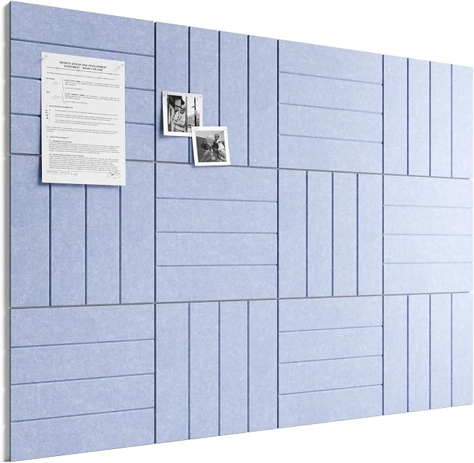 Bumusty 48" x 36" Large Cork Board Alternative, Soft Periwinkle | 12-Pack Felt Bulletin Board Tiles, 60 Adhesive Tabs, 30 Pushpins, Home, Office, Classroom, Vision Board