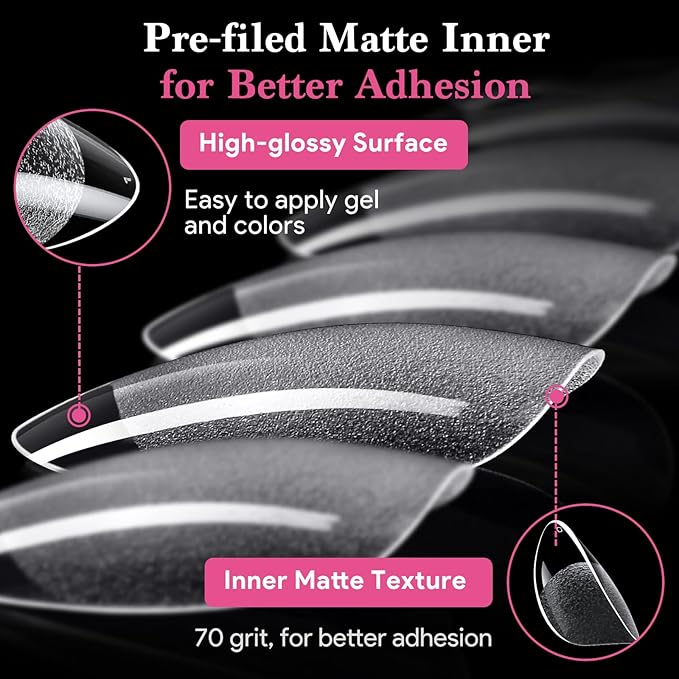 Short Almond False Nail Tips, 15 Sizes 510 PCS Clear Soft Press On Fake Nail Pre-shaped Half Matte Full Cover Gel Nail Tips Extensions Strong Thick Long Lasting for DIY Beginners & Salon Manicure