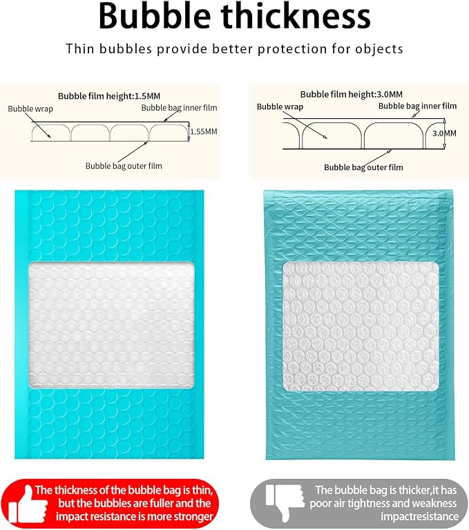 Dasen Bubble Mailers 3.5x5 Inch 50 Pcs,Small Self-Sealing Mail Shipping Bags,Teal Padded Envelopes #0000