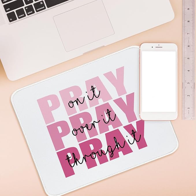 UTELKA Pink Mouse Pad Aesthetic Christian Small Mouse Pads 10.2x8.2 | Pray Over It Pray Through It, Religious Jesus Mousepads For Office, Scripture Church Gifts For Women,Christian Office Decor