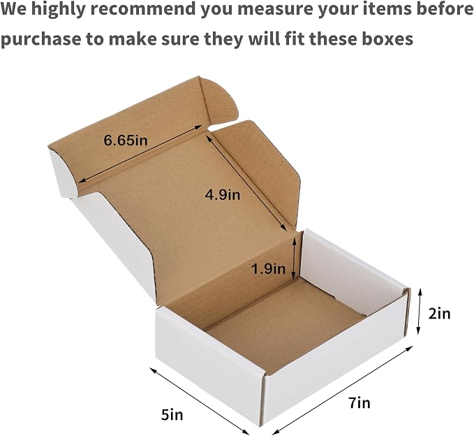 100 Pack 7x5x2 inches Shipping Boxes, Kraft Corrugated Small Cardboard Boxes Mailers for Mailing Packing, White