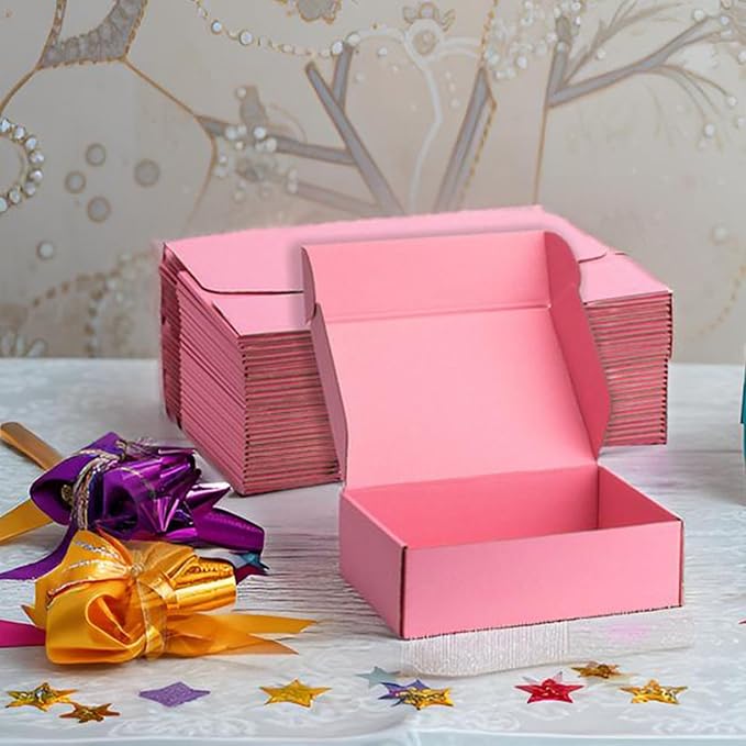 Small Shipping Boxes 10x8x3 Inches – Pink Corrugated Cardboard Boxes (20-Pack) for Mailing, Packing, Small Business & Gift Packaging - Recyclable & Sturdy
