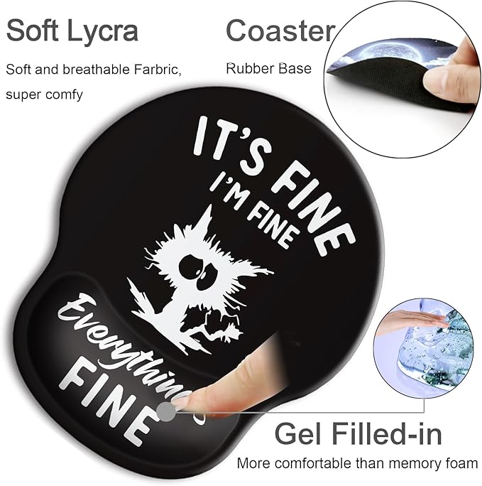Ergonomic Mouse Pad with Wrist Support Rest,Large Mousepad Gel Wrist Rest, with Coaster Non-Slip & Pain Relief for Computer, Desk, Home&Office-It's Fine Cat
