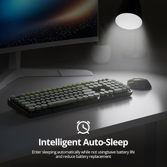 Wireless Keyboard and Mouse Set, Retro Typewriter Dark Green | 1600DPI Full Size With Number Pad & Mouse,Compatible With All Windows,Ideal For Computer, PC, Notebook, Laptop