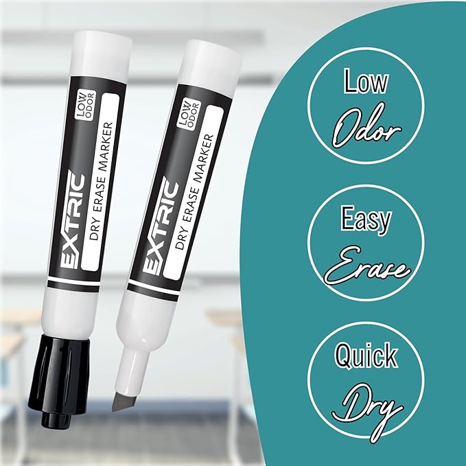 EXTRIC Black Dry Erase Markers Chisel Tip, 36 Count Whiteboard Markers, Chisel Tip Dry Erase Marker Bulk Classroom Pack White Board Marker for Teachers and Students