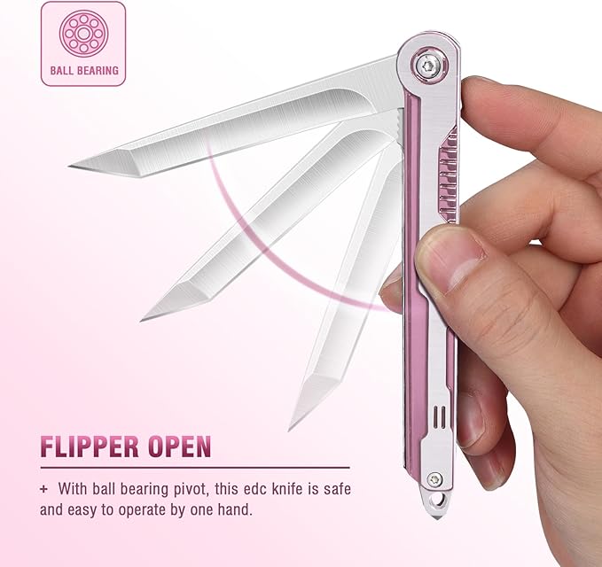 Pink Pocket Knife for Women - Slim EDC Knife with 7CR13Mov Steel Tanto Blade, Clip and Glass Breaker - Womens Knife for Self Defense - Cute Girl Survival Tool Pocket & Folding Knives