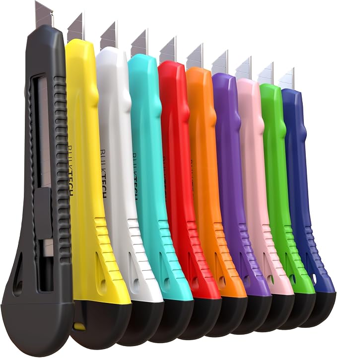Bulk Utility Knives, Retractable Box Cutter for Cartons, Cardboard and Boxes, 18mm Wider Razor Sharp Blade, Smooth Mechanism, Perfect for Office and Home Use, 40 Pack, Mix Color