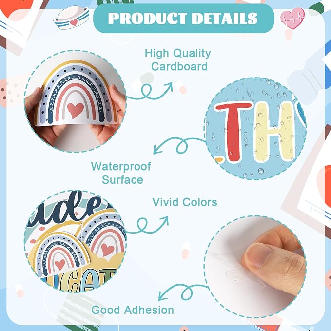 48Pcs Boho Healthy Bulletin Board Decorations Set, Welcome Back to School Classroom Decorations Kit, Nursing Appreciation Office Decor Medical RN Cutouts Healthcare Workers Chalkboard Door Wall Decor